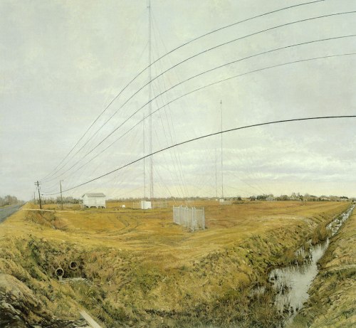 Rackstraw Downes, At the Confluence of Two Ditches Bordering a Field with Four Radio Towers, 1995